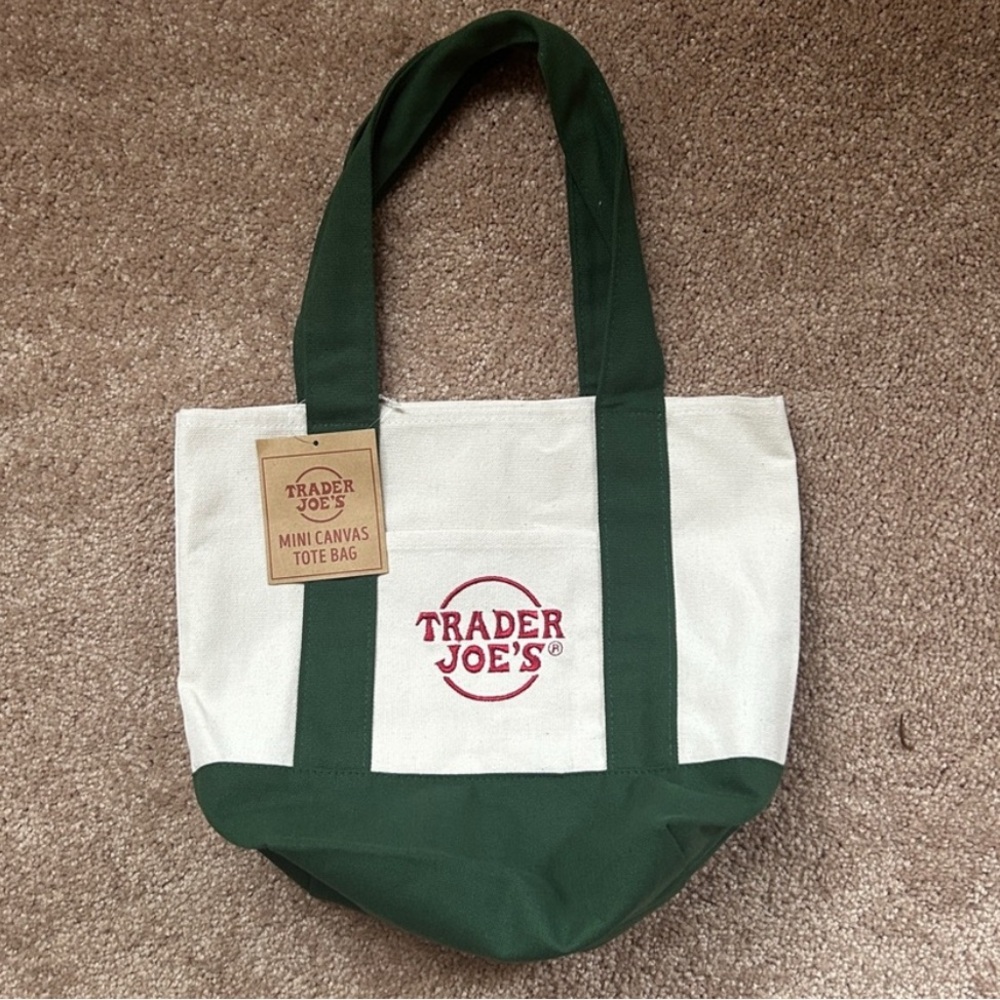 Trader Joe's Green and White Canvas mini Tote Bag